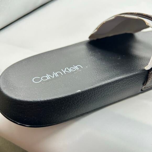 Calvin Klein Slides Womens 5‎ Brown Logo Print Athens Slip On Comfort NEW - Picture 7 of 12